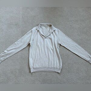 Sezane Men’s Merino Wool Polo Sweater Large Oatmeal Cream Knit